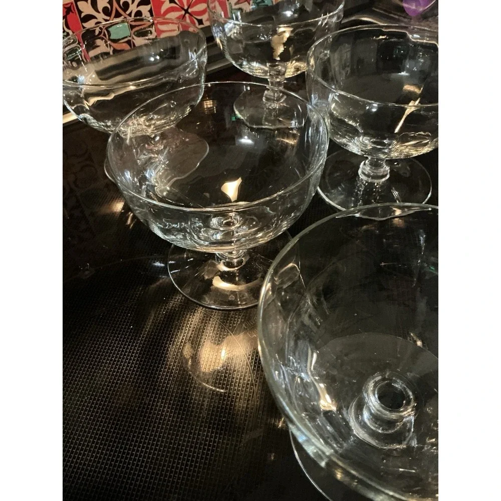 Vintage Clear Crystal Coupe Glass,‎ Set of 6, Ribbed Pattern